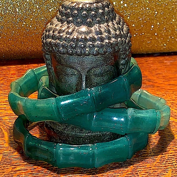 GREEN AVENTURINE QUARTZ JADE BAMBOO CABOCHON BRACELET STRETCH NEW HEALING STONES - Picture 2 of 6